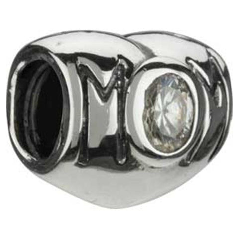 Silver Mom Heart Clear CZ Bead - Chamilia - Centerville C&J Connection, Inc.