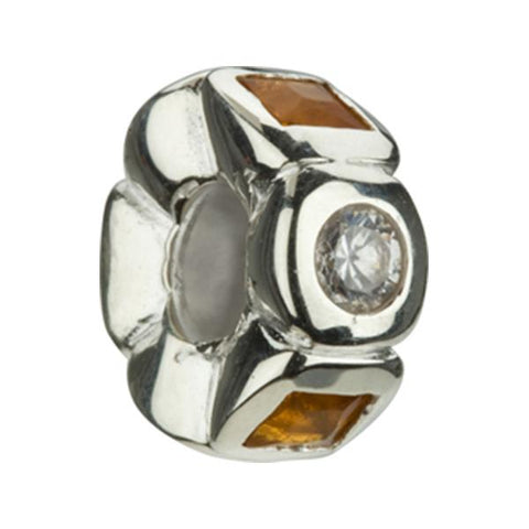 Silver Circle Square Clear Orange CZ Bead - Chamilia - Centerville C&J Connection, Inc.