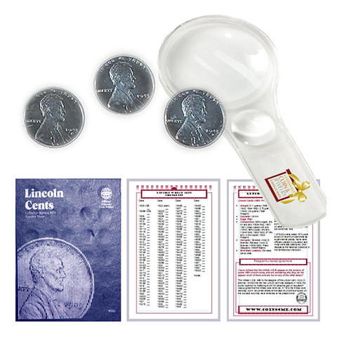 Lincoln Wheat Penny Starter Collection Kit, Part Two, Whitman Folder, 1943 Steel Cent P-D-S Mint Set, Magnifier & Checklist - Centerville C&J Connection, Inc.