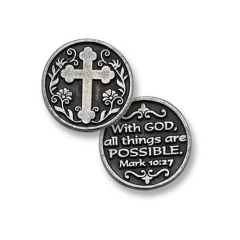 With God Cross Pewter Pocket Token PT110 - Centerville C&J Connection, Inc.