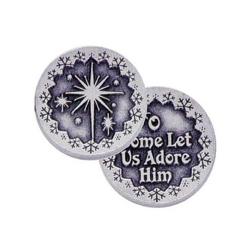 O Come Let Us Adore Him Pewter Pocket Token PT190 - Centerville C&J Connection, Inc.