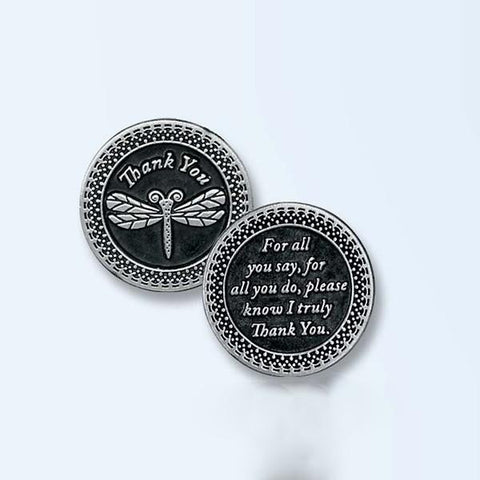 Thank You With Dragonfly Pewter Pocket Token PT467 - Centerville C&J Connection, Inc.