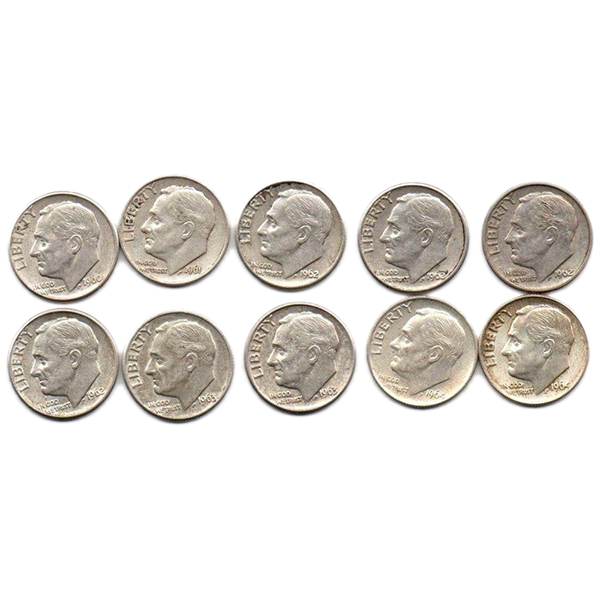 Silver Roosevelt Dime Starter Collection Kit, Ten Circulated Silver Roosevelt Dime Starter Collection Kit, Ten Circulated