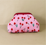 Polka Dots Knit Cosmetic Bag Cherry Knit Clutch: AWhite / M