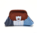 Stripe Knit Cosmetic Bag Checkered Knit Clutch: CZBlue / M
