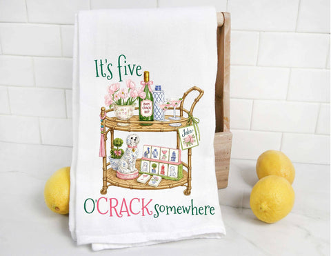 Bar Cart Mahjong It's Five O'Crack Somewhere Tea Towel