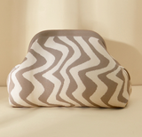 Stripe Knit Cosmetic Bag Wavy Pattern Storage Clutch: Pink / M