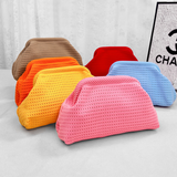 Hollow‑Out Knit Cosmetic Bag Solid Knit Clutch: Yellow / M