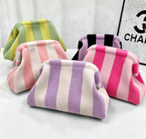Striped Knit Cosmetic Bag Plush Knit Clutch: Pink / M