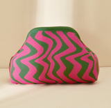 Stripe Knit Cosmetic Bag Wavy Pattern Storage Clutch: Black / M