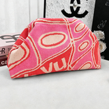 Stripe Knit Cosmetic Bag Geo Pattern Storage Clutch: TBlue / M