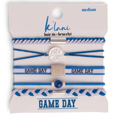 "Game Day" Blue & White Hair Tie Bracelets: Large