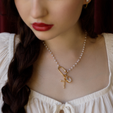 Gold or Silver Pearl Carabiner Necklace: Gold