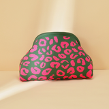 Leopard Print Knit Cosmetic Bag Knit Clutch: Rose / M