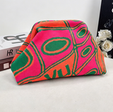 Stripe Knit Cosmetic Bag Geo Pattern Storage Clutch: Rose_Red / M