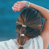 "Wonder" Soft Creams & Blues with Pearls & Gold Hair Tie Bracelets: Large