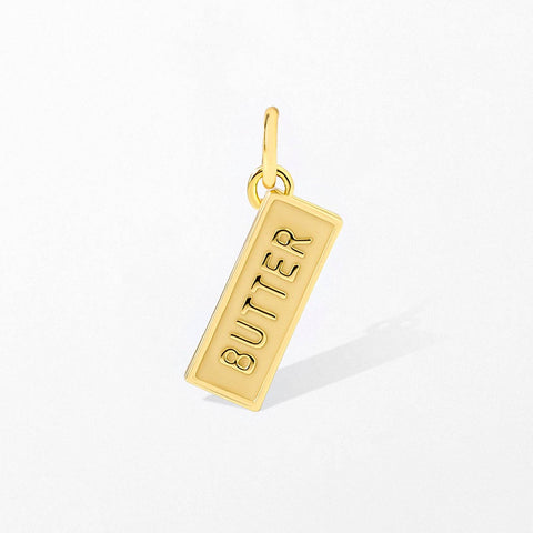 Gold or Silver Butter Charm Bar Pendant, Foodie: Gold