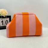 Striped Knit Cosmetic Bag Colorful Knit Clutch Bag: PRed / M