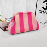 Striped Knit Cosmetic Bag Plush Knit Clutch: Pink / M