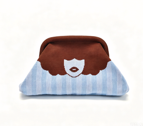 Stripe Knit Cosmetic Bag Checkered Knit Clutch: CBlue / M