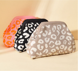 Leopard Print Knit Cosmetic Bag Knit Clutch: Rose / M