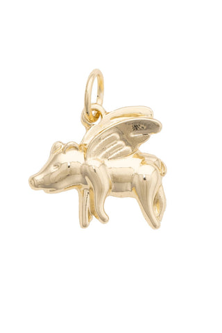Flying Pig Charm in Shiny Gold