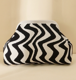 Stripe Knit Cosmetic Bag Wavy Pattern Storage Clutch: Brown / M