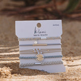 "Wonder" Soft Creams & Blues with Pearls & Gold Hair Tie Bracelets: Small