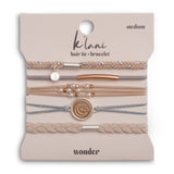 "Wonder" Soft Creams & Blues with Pearls & Gold Hair Tie Bracelets: Medium