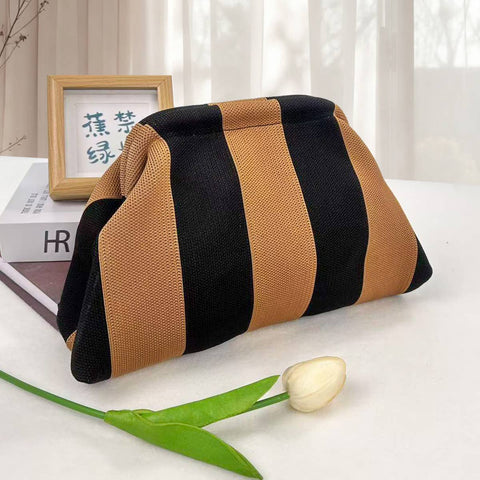 Striped Knit Cosmetic Bag Colorful Knit Clutch Bag: Coffee / M