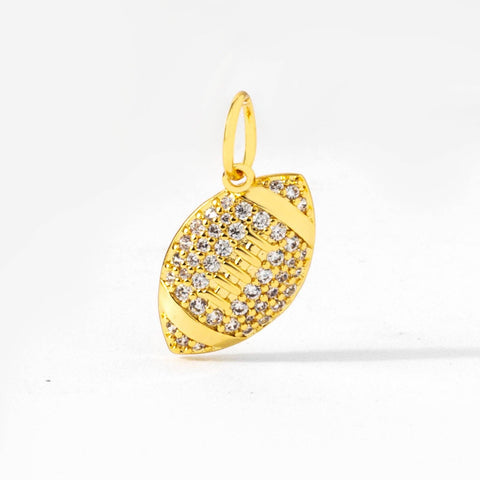 Gold or Silver Pave Football Charm Bar Pendant: Gold