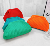 Hollow‑Out Knit Cosmetic Bag Solid Knit Clutch: LakeBlue / M