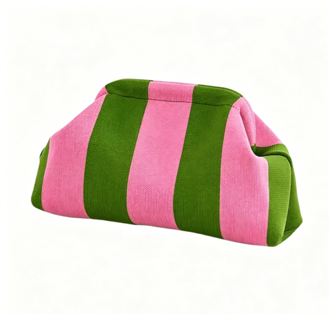 Stripe Knit Cosmetic Bag Checkered Knit Clutch: GPink / M