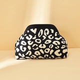 Leopard Print Knit Cosmetic Bag Knit Clutch: OPink / M