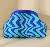 Stripe Knit Cosmetic Bag Wavy Pattern Storage Clutch: Blue / M