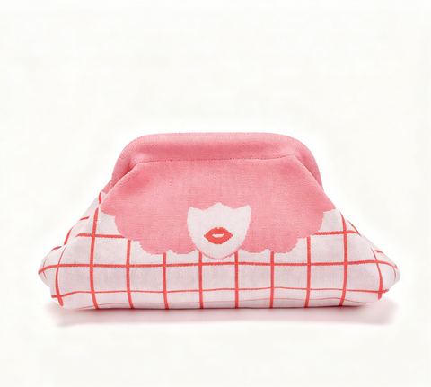Stripe Knit Cosmetic Bag Checkered Knit Clutch: CPink / M
