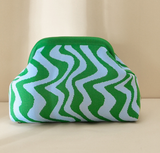 Stripe Knit Cosmetic Bag Wavy Pattern Storage Clutch: Yellow / M
