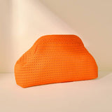 Hollow‑Out Knit Cosmetic Bag Solid Knit Clutch: Orange / M