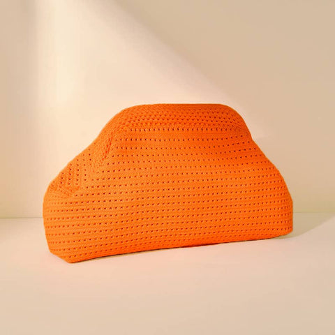 Hollow‑Out Knit Cosmetic Bag Solid Knit Clutch: Orange / M