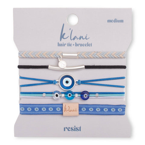 "Resist" Blue Evil Eye Hair Tie Bracelets: Small