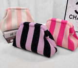 Striped Knit Cosmetic Bag Plush Knit Clutch: DPurple / M