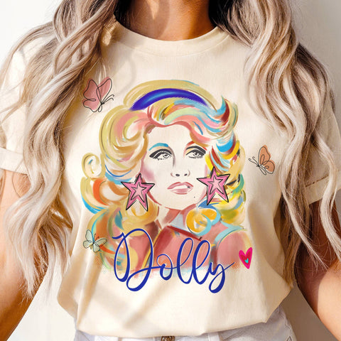 Country Western Dolly Nashville Music City Graphic Tee: Cream / Small