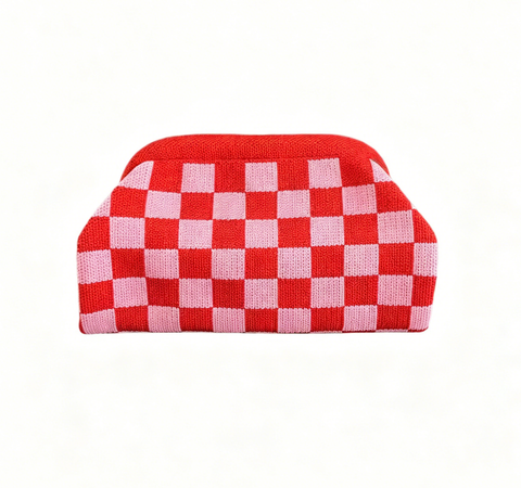 Stripe Knit Cosmetic Bag Checkered Knit Clutch: TPink / M