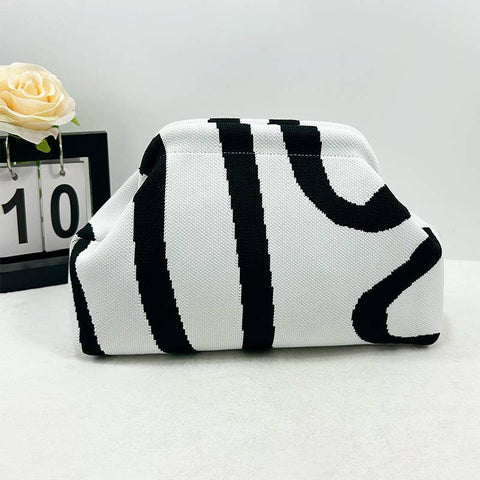 Polka Dots Knit Cosmetic Bag Cherry Knit Clutch: AWhite / M