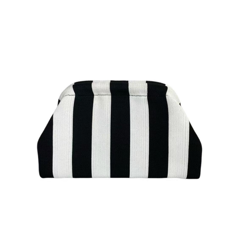 Stripe Knit Cosmetic Bag Checkered Knit Clutch: BWhite / M