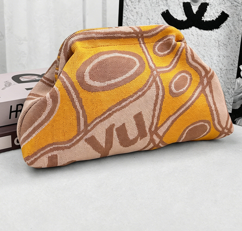 Stripe Knit Cosmetic Bag Geo Pattern Storage Clutch: Yellow / M