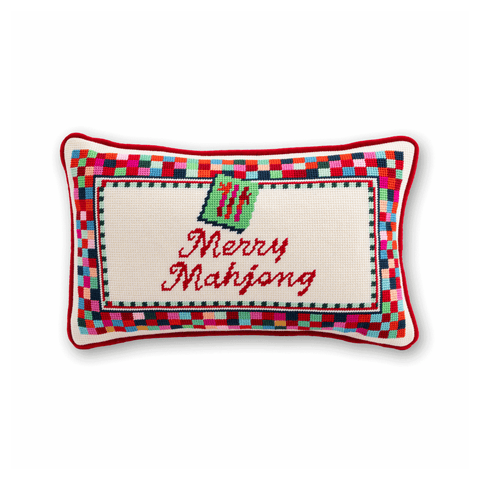 Merry Mahjong Needlepoint Pillow