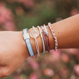 "Bloom" Maroon & Pink with Pressed Flowers Hair Tie Bracelets: Small