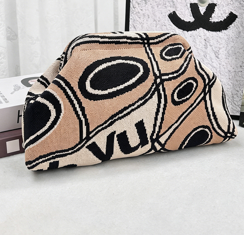 Stripe Knit Cosmetic Bag Geo Pattern Storage Clutch: Khaki / M