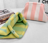 Striped Knit Cosmetic Bag Plush Knit Clutch: DPurple / M